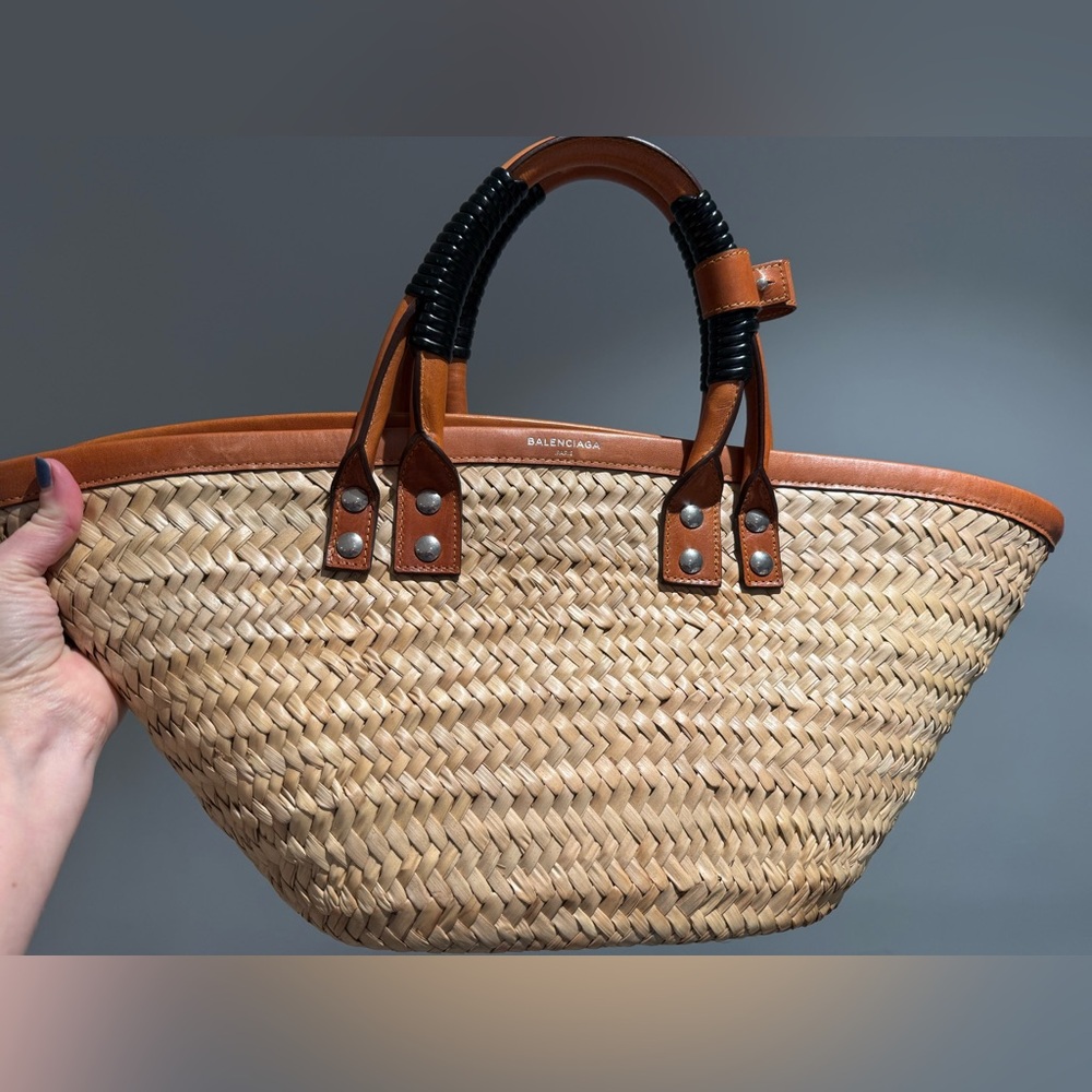 Balenciaga Natural Woven Tote with Leather Accents